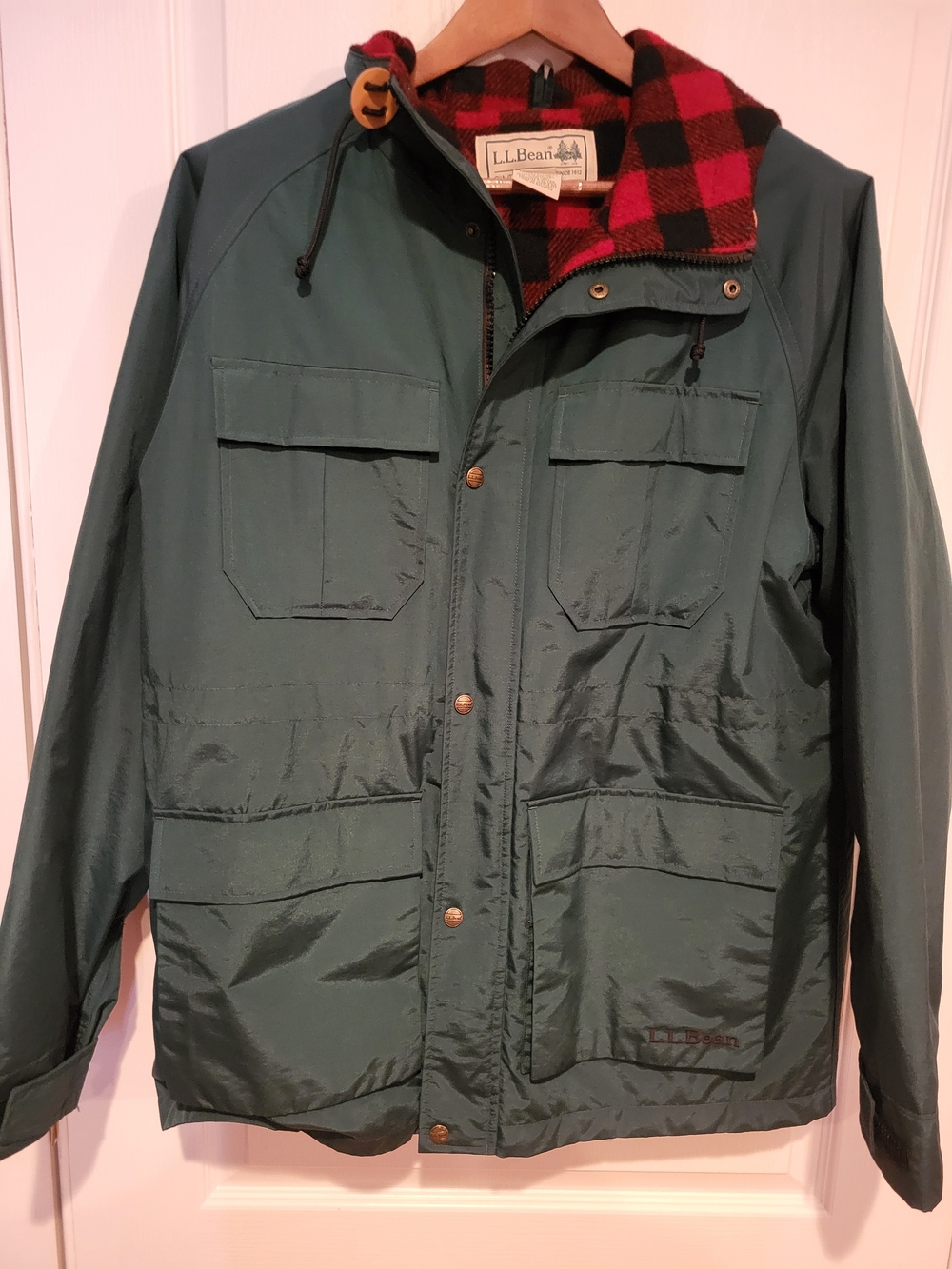 L.L. Bean Baxter State Parka Men's Forest Green Hooded Jacket with Plaid Lining